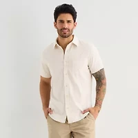 mutual weave Mens Short Sleeve Classic Fit Button-Down Shirt