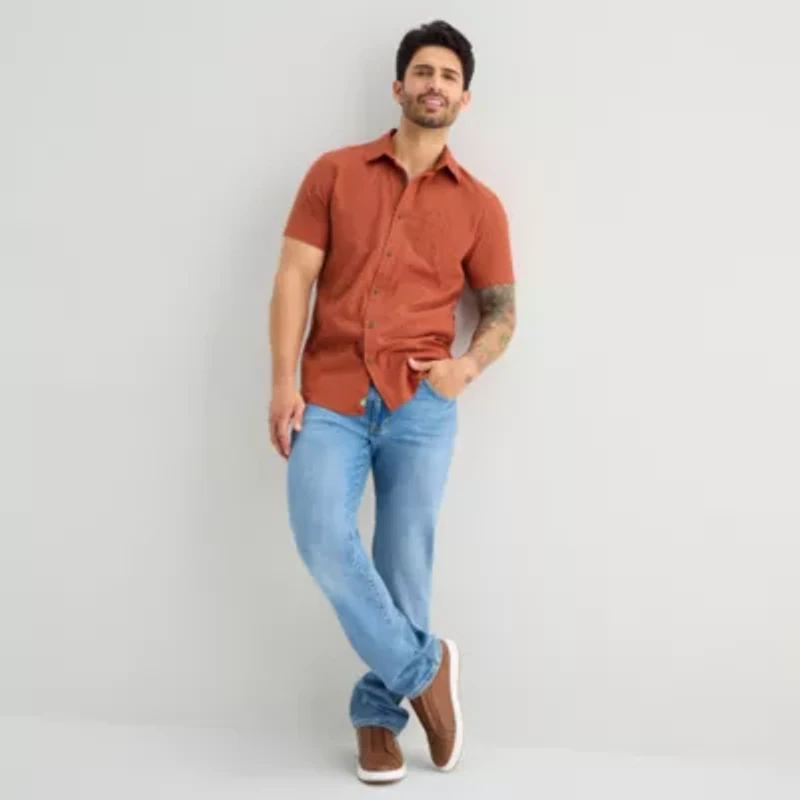 mutual weave Mens Short Sleeve Classic Fit Button-Down Shirt