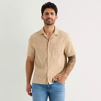 mutual weave Mens Short Sleeve Camp Shirt