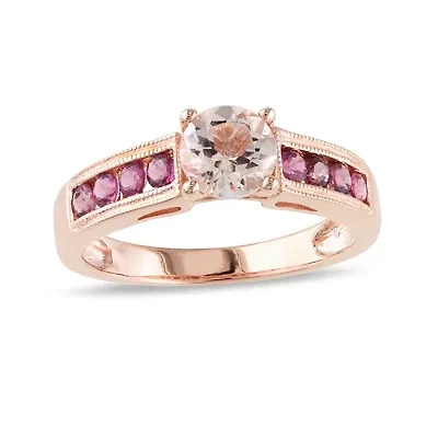 Genuine Morganite and Pink Tourmaline 14K Rose Gold Over Sterling Silver Ring