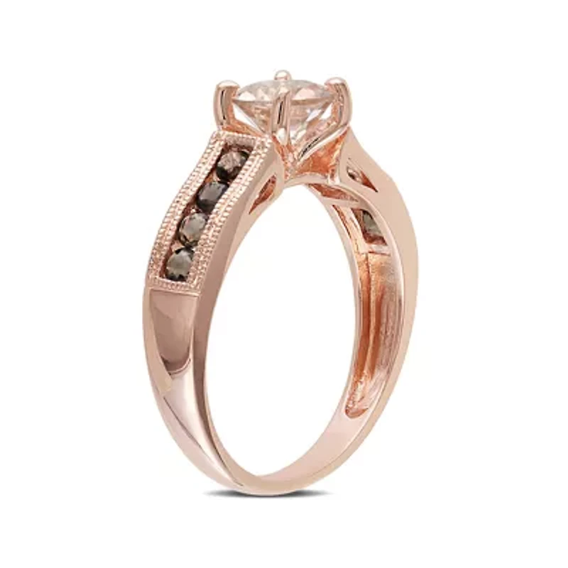 Genuine Morganite and Smoky Quartz 14K Rose Gold Over Sterling Silver Ring