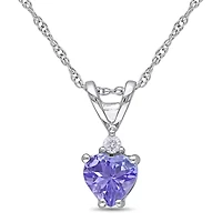 Genuine Tanzanite & Diamond-Accent 10K White Gold Heart Pendant Necklace