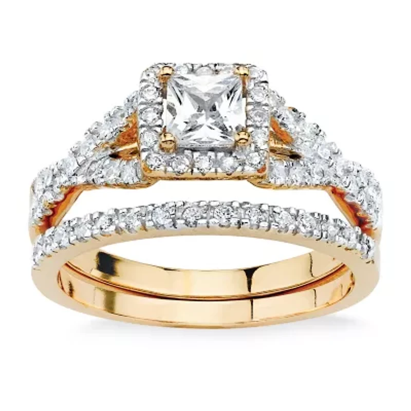DiamonArt® Womens 1 CT. T.W. White Cubic Zirconia 18K Gold Over Silver Square Bridal Set