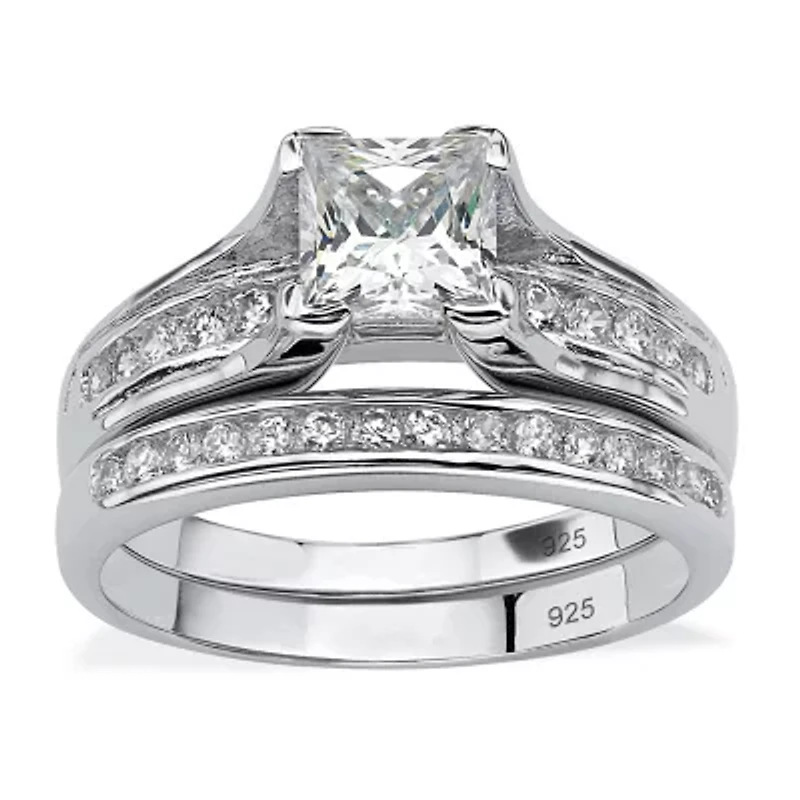 DiamonArt® Womens / CT. T.W. White Cubic Zirconia Platinum Over Silver Square Bridal Set