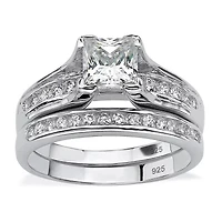 DiamonArt® Womens / CT. T.W. White Cubic Zirconia Platinum Over Silver Square Bridal Set