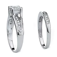 DiamonArt® Womens / CT. T.W. White Cubic Zirconia Platinum Over Silver Square Bridal Set