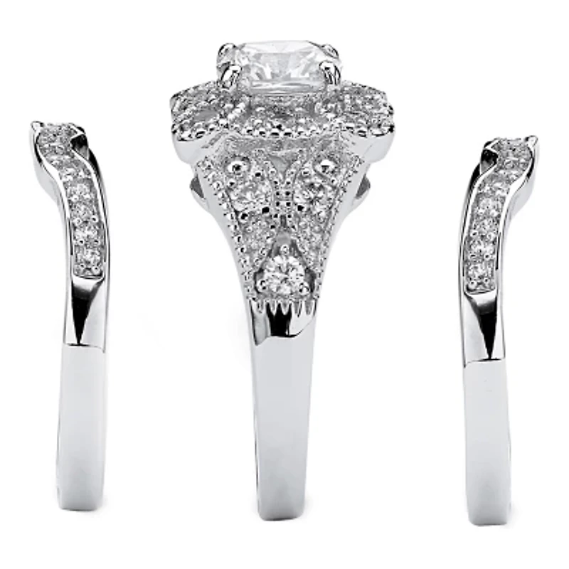 DiamonArt® Womens 2 1/3 CT. T.W. White Cubic Zirconia Platinum Over Silver Square Bridal Set