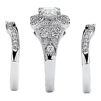DiamonArt® Womens 2 1/3 CT. T.W. White Cubic Zirconia Platinum Over Silver Square Bridal Set