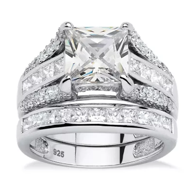 DiamonArt® Womens / CT. T.W. White Cubic Zirconia Platinum Over Silver Square Bridal Set