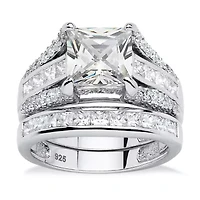 DiamonArt® Womens / CT. T.W. White Cubic Zirconia Platinum Over Silver Square Bridal Set
