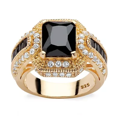 DiamonArt® Womens 5 3/4 CT. T.W. Black Cubic Zirconia 14K Gold Over Silver Rectangular Engagement Ring