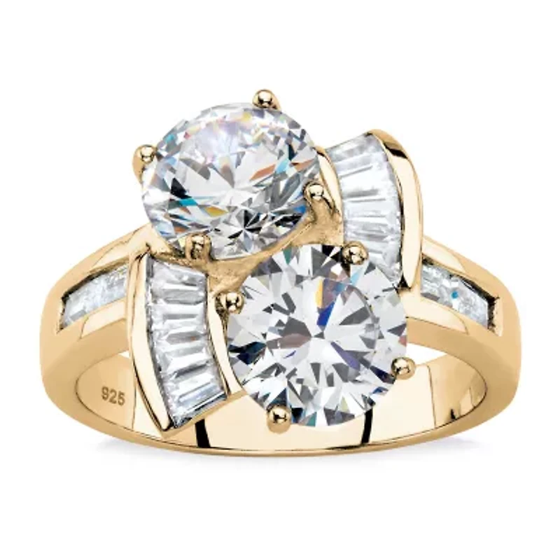 DiamonArt® Womens 3 CT. T.W. White Cubic Zirconia 14K Gold Over Silver Round Cocktail Ring