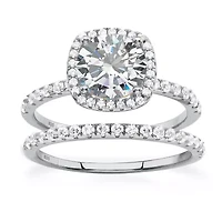 DiamonArt® Womens 2 3/4 CT. T.W. White Cubic Zirconia Platinum Over Silver Round Bridal Set
