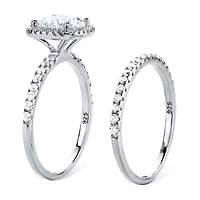 DiamonArt® Womens 2 3/4 CT. T.W. White Cubic Zirconia Platinum Over Silver Round Bridal Set