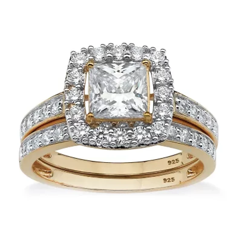 DiamonArt® Womens 1 CT. T.W. White Cubic Zirconia 18K Gold Over Silver Square Bridal Set