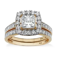 DiamonArt® Womens 1 CT. T.W. White Cubic Zirconia 18K Gold Over Silver Square Bridal Set