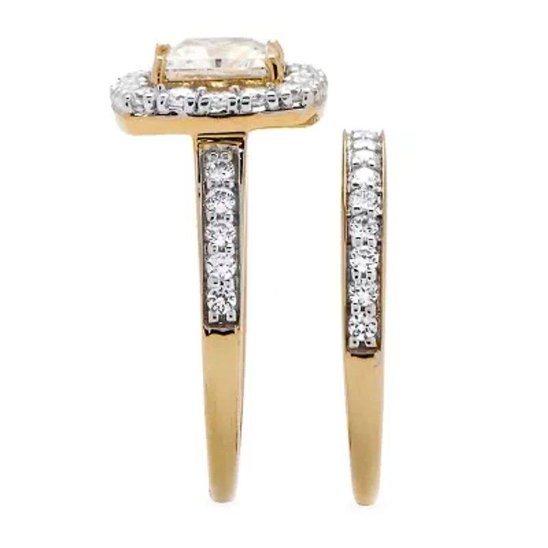 DiamonArt® Womens 1 CT. T.W. White Cubic Zirconia 18K Gold Over Silver Square Bridal Set
