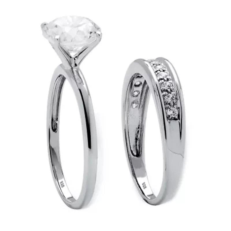 DiamonArt® Womens / CT. T.W. White Cubic Zirconia Platinum Over Silver Round Bridal Set