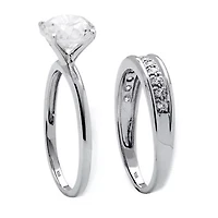 DiamonArt® Womens / CT. T.W. White Cubic Zirconia Platinum Over Silver Round Bridal Set