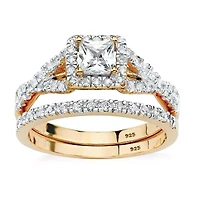 DiamonArt® Womens 1 CT. T.W. White Cubic Zirconia 18K Gold Over Silver Square Bridal Set