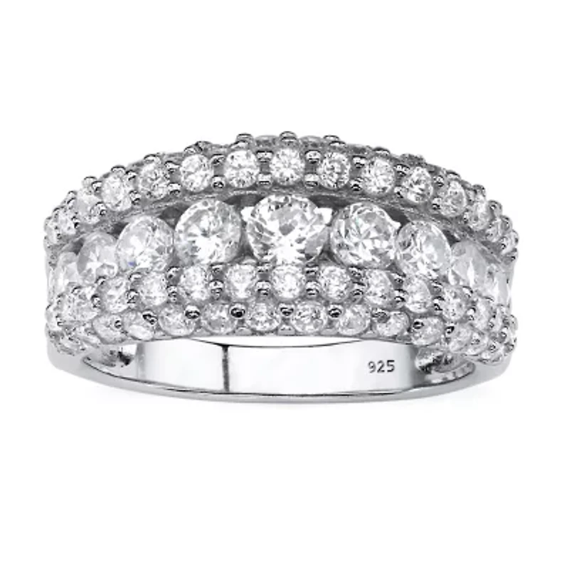 DiamonArt® Womens 1 1/4 CT. T.W. White Cubic Zirconia Platinum Over Silver Round Engagement Ring