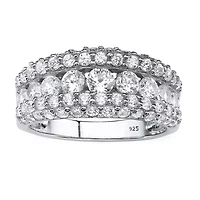 DiamonArt® Womens 1 1/4 CT. T.W. White Cubic Zirconia Platinum Over Silver Round Engagement Ring
