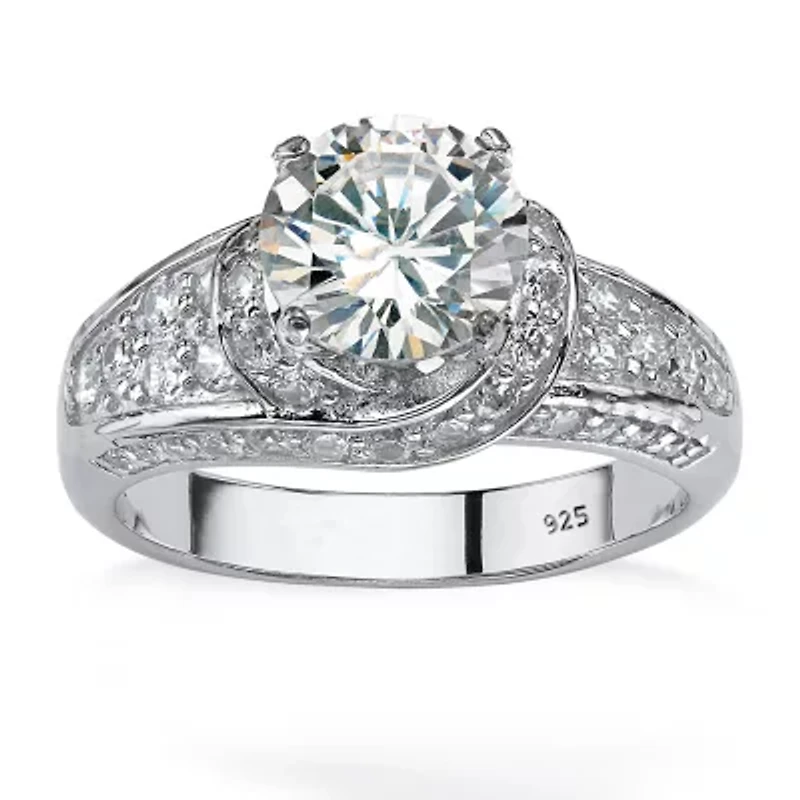 DiamonArt® Womens 3 1/2 CT. T.W White Cubic Zirconia Platinum Over Silver Round Engagement Ring