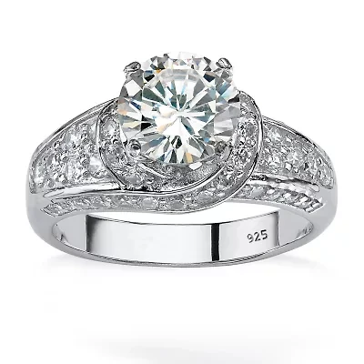 DiamonArt® Womens 3 1/2 CT. T.W White Cubic Zirconia Platinum Over Silver Round Engagement Ring