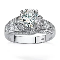 DiamonArt® Womens 3 1/2 CT. T.W White Cubic Zirconia Platinum Over Silver Round Engagement Ring