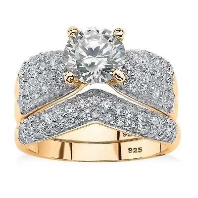 Womens 3 1/4 CT. T.W. Cubic Zirconia 14K Gold Over Silver Bridal Set