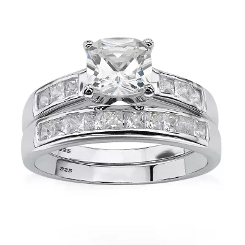 DiamonArt® Womens CT. T.W. White Cubic Zirconia Platinum Over Silver Square Bridal Set
