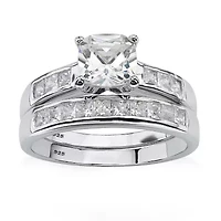 DiamonArt® Womens CT. T.W. White Cubic Zirconia Platinum Over Silver Square Bridal Set