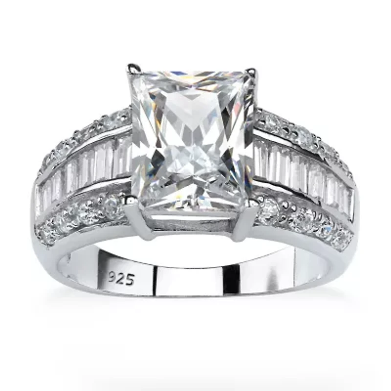 DiamonArt® Womens 5 CT. T.W. White Cubic Zirconia Platinum Over Silver Rectangular Engagement Ring