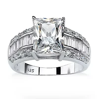 DiamonArt® Womens 5 CT. T.W. White Cubic Zirconia Platinum Over Silver Rectangular Engagement Ring