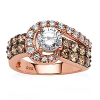 DiamonArt® Womens 2 1/2 CT. T.W. White Cubic Zirconia 14K Rose Gold Over Silver Round Cocktail Ring
