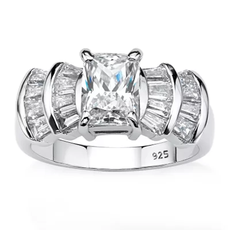 DiamonArt® Womens 3 CT. T.W. White Cubic Zirconia Platinum Over Silver Rectangular Engagement Ring