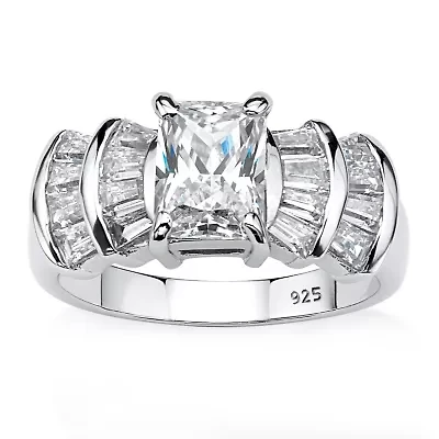 DiamonArt® Womens 3 CT. T.W. White Cubic Zirconia Platinum Over Silver Rectangular Engagement Ring