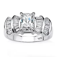 DiamonArt® Womens 3 CT. T.W. White Cubic Zirconia Platinum Over Silver Rectangular Engagement Ring