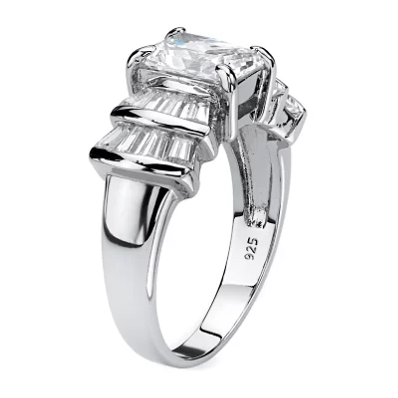 DiamonArt® Womens 3 CT. T.W. White Cubic Zirconia Platinum Over Silver Rectangular Engagement Ring