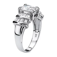 DiamonArt® Womens 3 CT. T.W. White Cubic Zirconia Platinum Over Silver Rectangular Engagement Ring