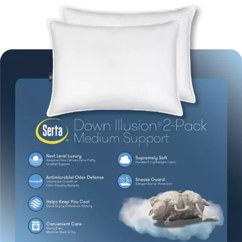 Serta® Down Illusion Medium Density 2-Pack Allergen Barrier Bed Pillow