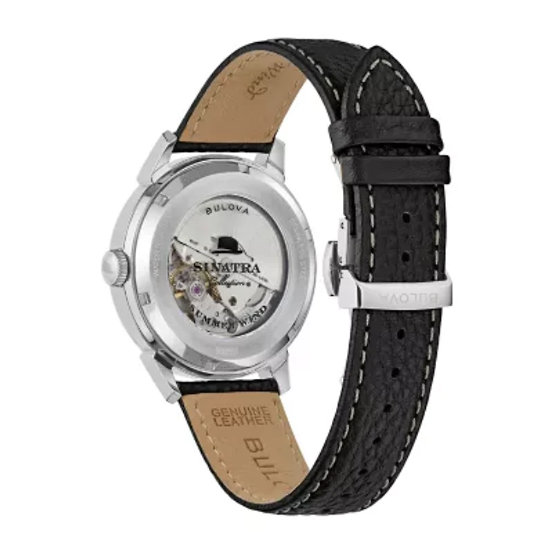 Bulova Frank Sinatra Summer Wind Mens Automatic Black Leather Strap Watch 96b381