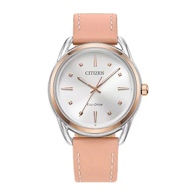 Citizen Womens Pink Leather Strap Watch Fe7096-08a