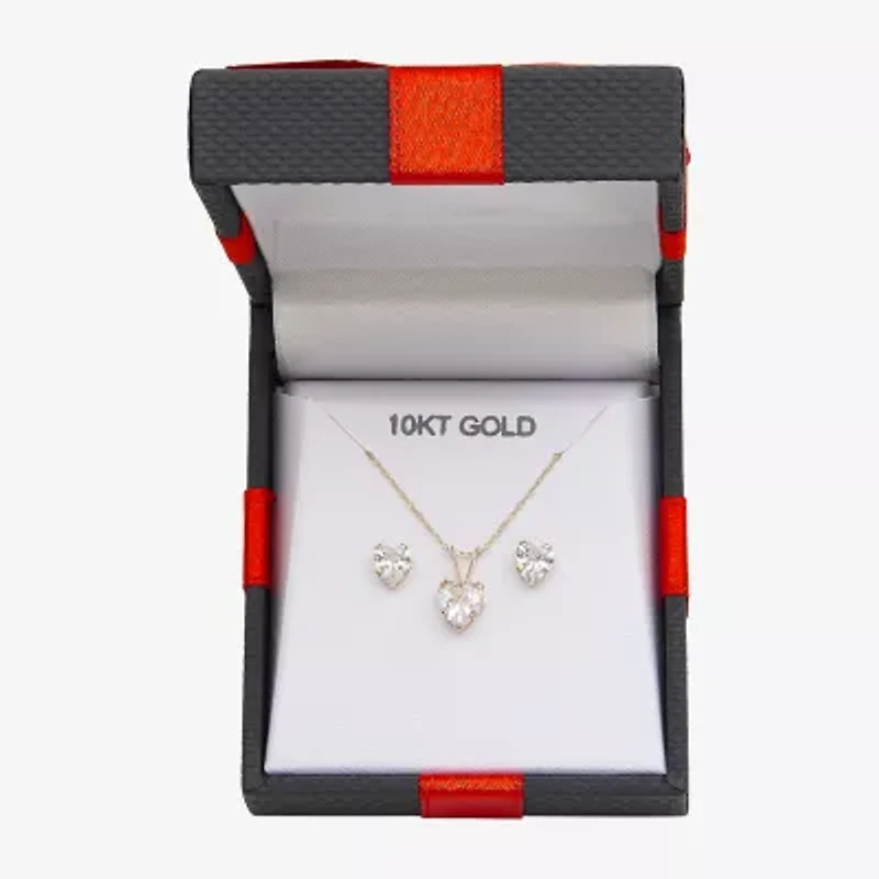 Womens Cubic Zirconia 10K Gold Heart 2-pc. Jewelry Set