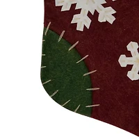 20'' Green and Red Snowflake Applique Christmas Stocking with Blanket Stitching
