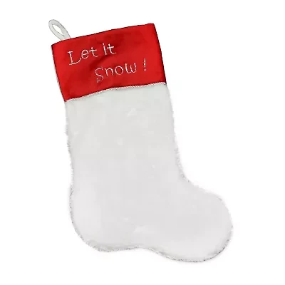 20'' White and Red Shadow Velveteen Cuff Christmas Stocking