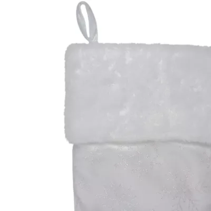 20.5'' White Iridescent Glittered Snowflake Christmas Stocking