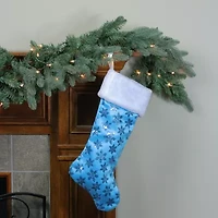 20.5'' Ice Palace Blue Sequin Snowflake Christmas Stocking with White Faux Fur Cuff