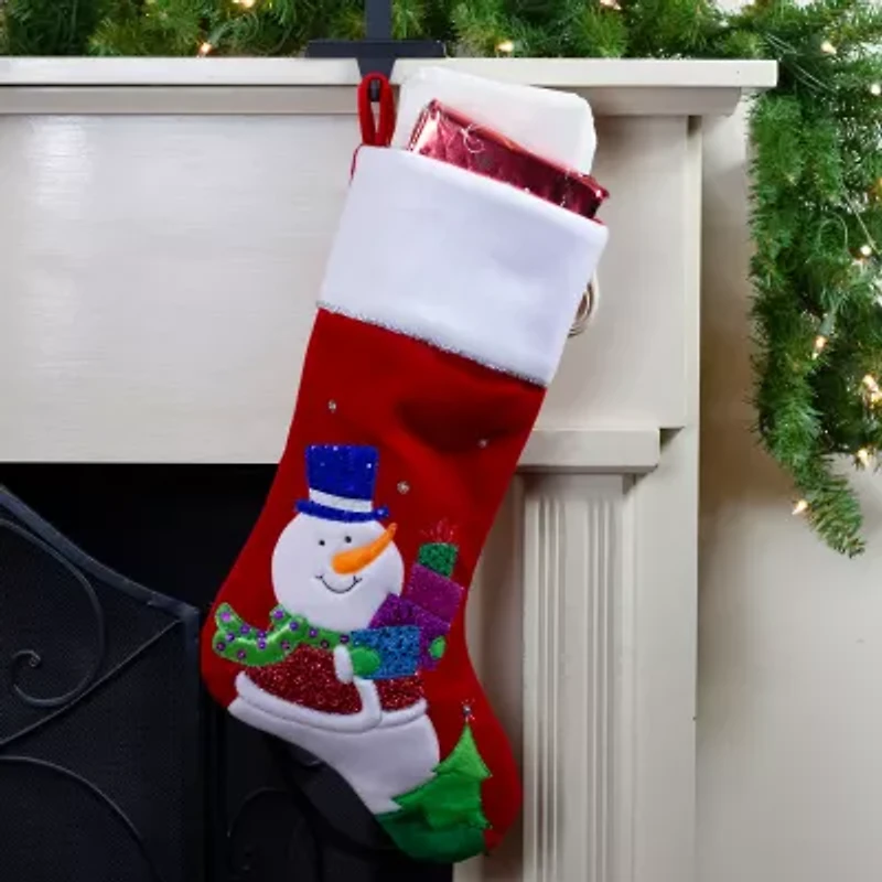 20.5'' Red and White Embroidered Snowman with Glitter Christmas Stocking