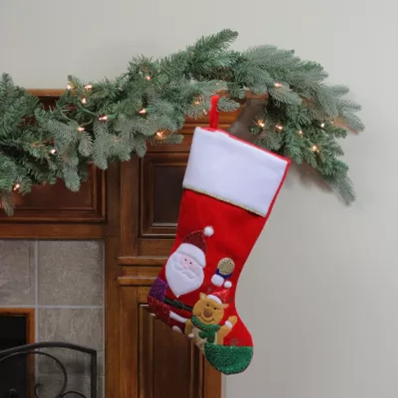 20.5'' Red and White Glittered Santa Claus and Reindeer Christmas Stocking